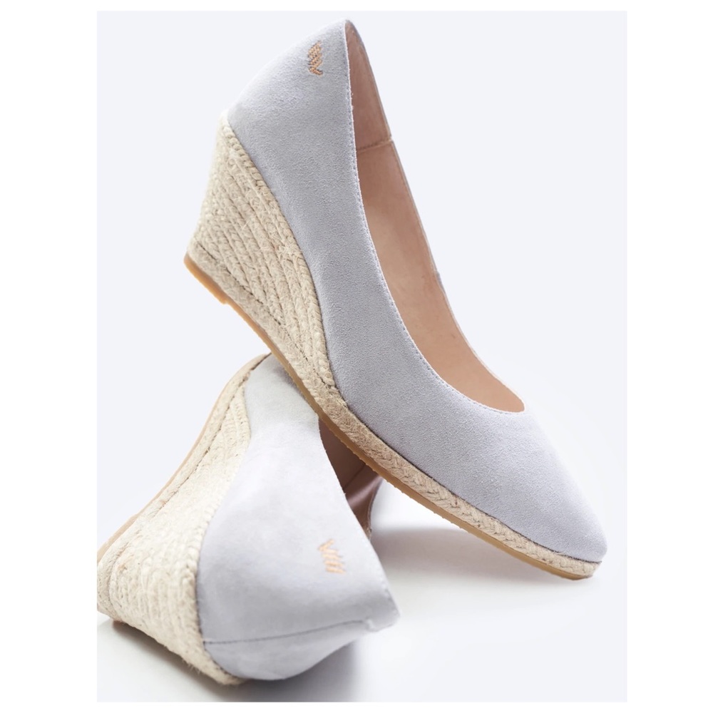 VISCATA Roses Suede Wedges U Cut Ash Grey Gray Pointed Heeled EU 38 Spain